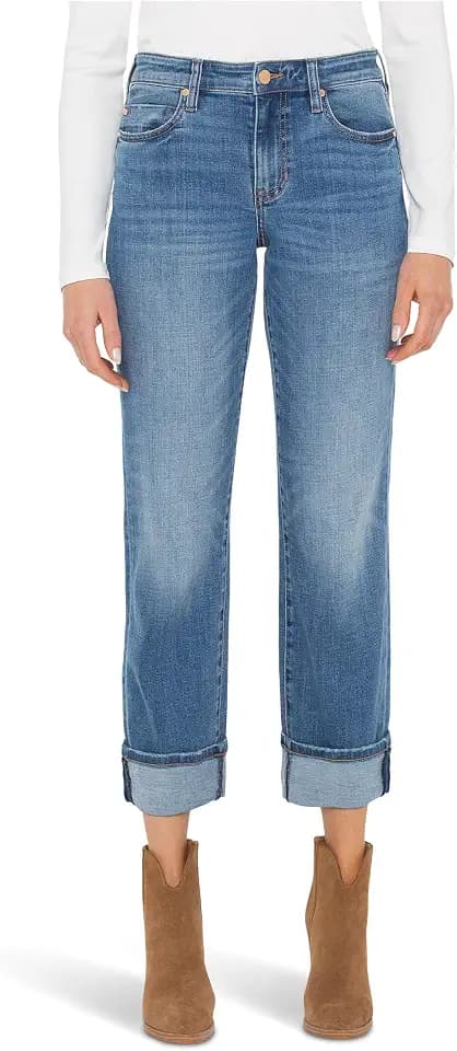 Liverpool Women's Marley Mid-Rise Girlfriend Cuffed Jeans 30" Uncuffed/ 27" Cuffed Inseam