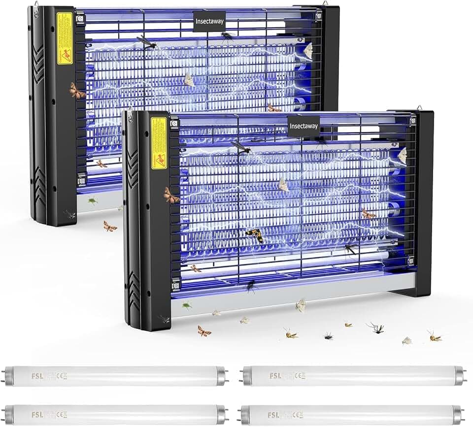 Insektenvernichter Elektrisch 2PCS, mit Doppeltem Raster, XXL, 2400 V 20W, 4 T8-Lampen, Fliegenfalle Elektrisch Mückenfalle Insektenfalle