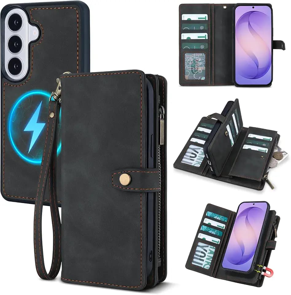 TwoHead for Samsung Galaxy S26 Wallet Case,11 Card Holders,Black