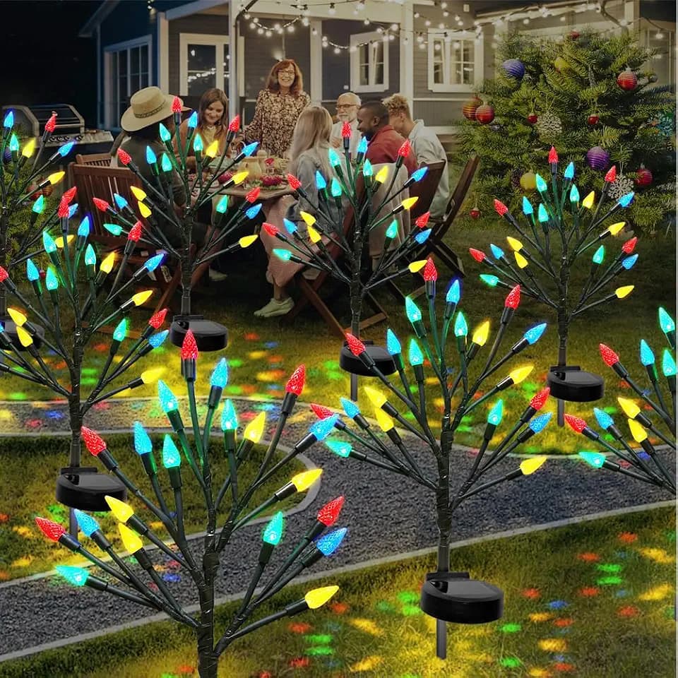 Christmas Outside Decorations Solar Garden Lights Outdoor,2PACK 40LED Multicolor C6 Strawberry Path Decor with Xmas Party Gifts Decor,Solar Christmas Candy Lights for Home Holiday Decor