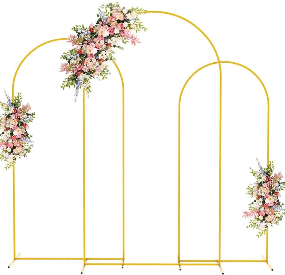 Fomcet Metal Arch Backdrop Stand Set of 3 Gold 7.2ft, 6.6ft, 6ft Arch Stand