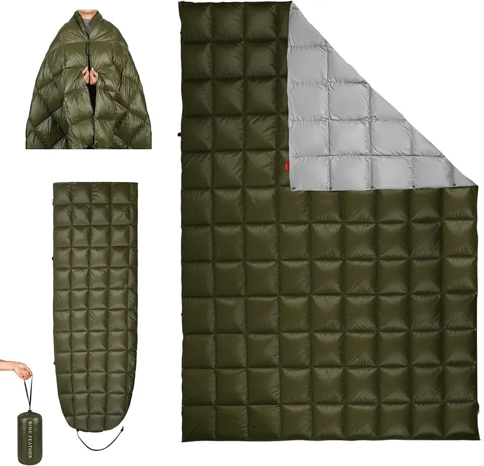 Down Camping Blanket - Lightweight, Packable, Warm & Puffy Outdoor Travel Quilt for Sleep, Hiking, Backpacking, Stadium, Festivals, Water-Resistant Sleeping Bag 55"x79"