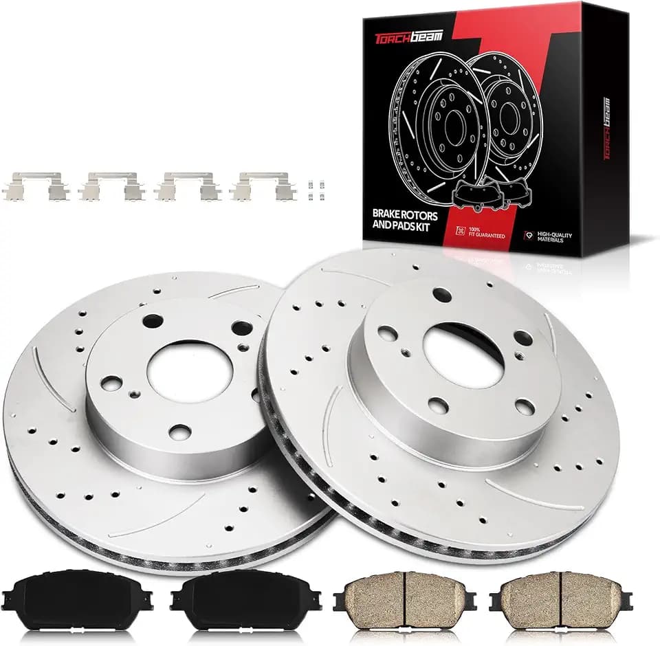 Front Brake Pads and Rotors Kit replacement for Front For: 2005-2015 Tacoma, 275 mm Front drilled and slotted rotors and brake pads