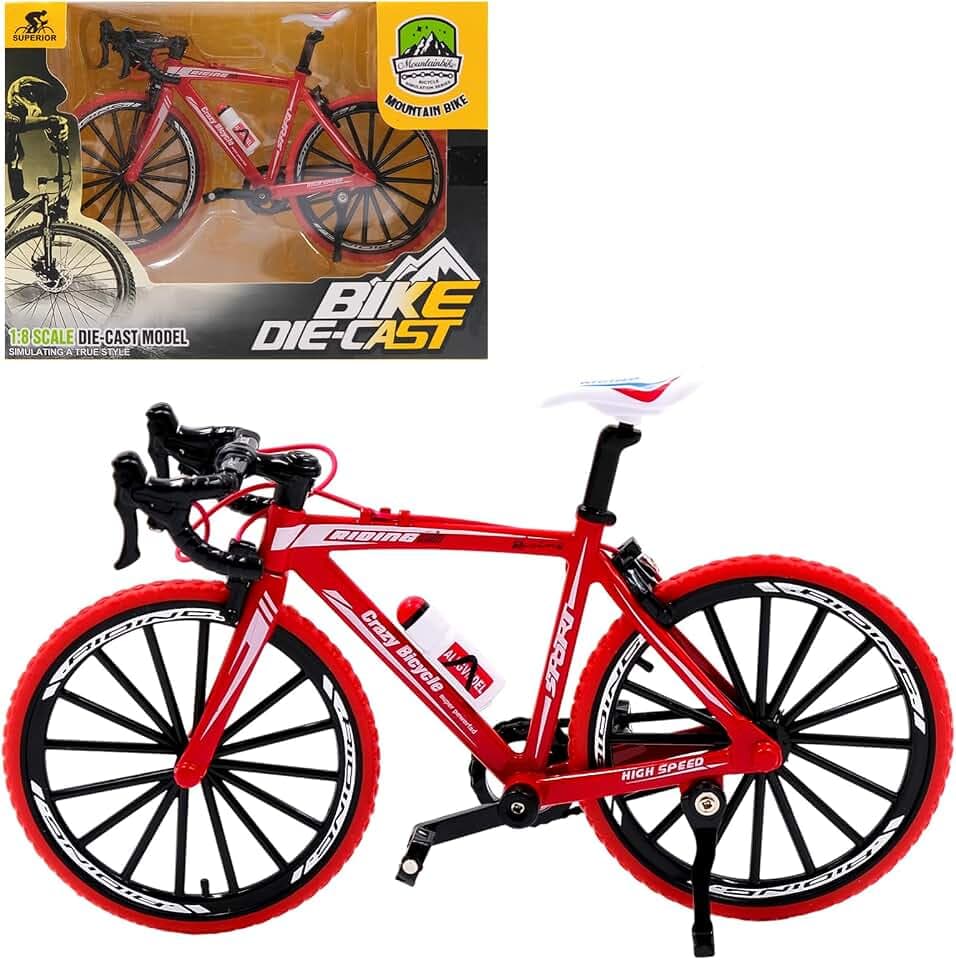 AMJKEJI Finger Fahrrad Modell Mini Fahrrad Mountainbike Modell, 1:8 Miniatur Fahrrad Ornamente für Hause, Büro Tischdekoration, Geschenke für Erwachsene Geburtstage Weihnachten (Rot)