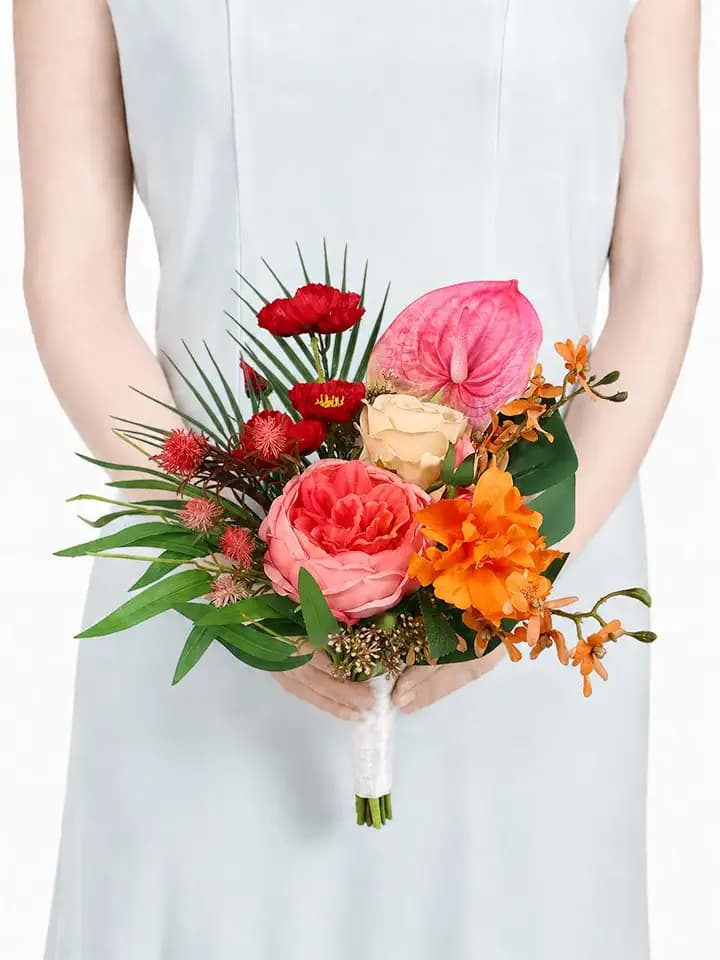 Rinlong Hawaiian Tropical Pink Bridesmaid Bouquet for Wedding, Prom