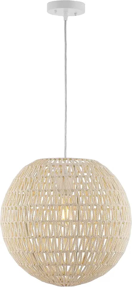 JONATHAN Y Luna 15.75" 1-Light Bohemian Woven Metal Pendant, Cream/White