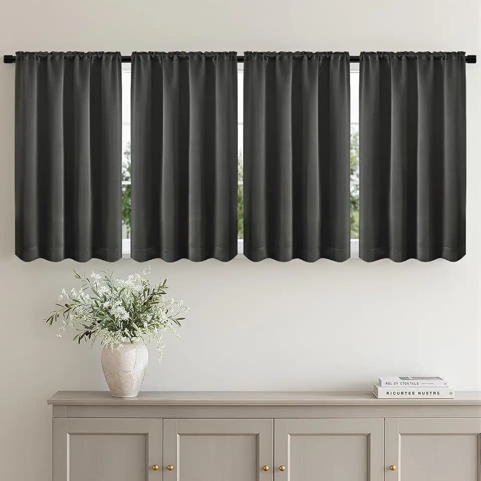 MIULEE 4 Panels Short 36 Inch Blackout Kitchen Window Curtain Dark Grey