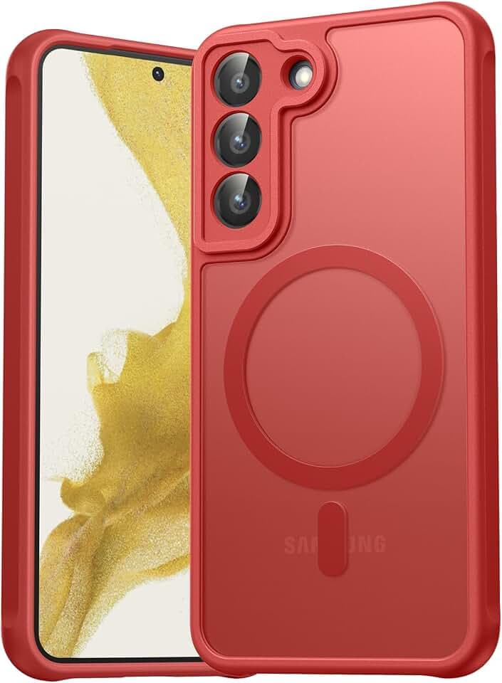 für Samsung Galaxy S22 Hülle für Magsafe, Magnetisch Handyhülle für Samsung S22 Hülle, Kameraschutz Stoßfeste Kratzfeste Durchscheinende Schutzhülle für Galaxy S22 Case, Rot