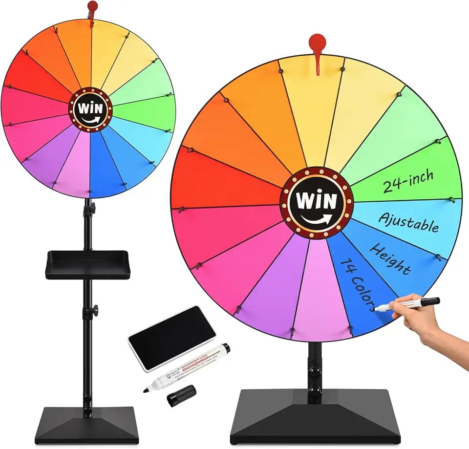 AugFir 24-inch Prize Wheel, Adjustable Height Desktop & Floor Stand Spinning Prize Wheel, Storable Prize Wheel Spinner, Suitable for Party, Carnivals and Tradeshow