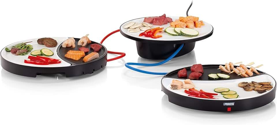 Princess Dinner4All Tischgrill für bis zu 2 Personen - abnehmbare Porzelanplatten und inklusive Holzspatel, 103082