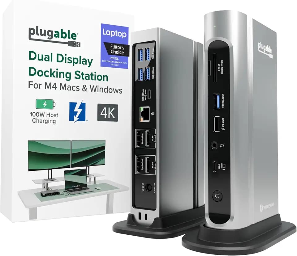 Plugable 16-in-1 Thunderbolt 4 Dock – Dual 4K Monitors, 100W Charging