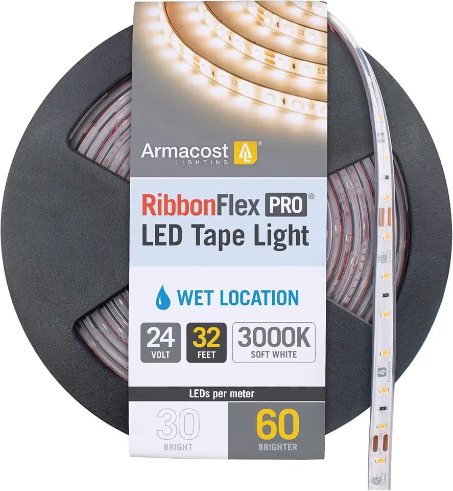 Armacost Lighting RibbonFlex Pro Soft White (3000K), 60LEDs/M, 10M, 24V Outdoor Tape Light, 32.8 ft (145450)