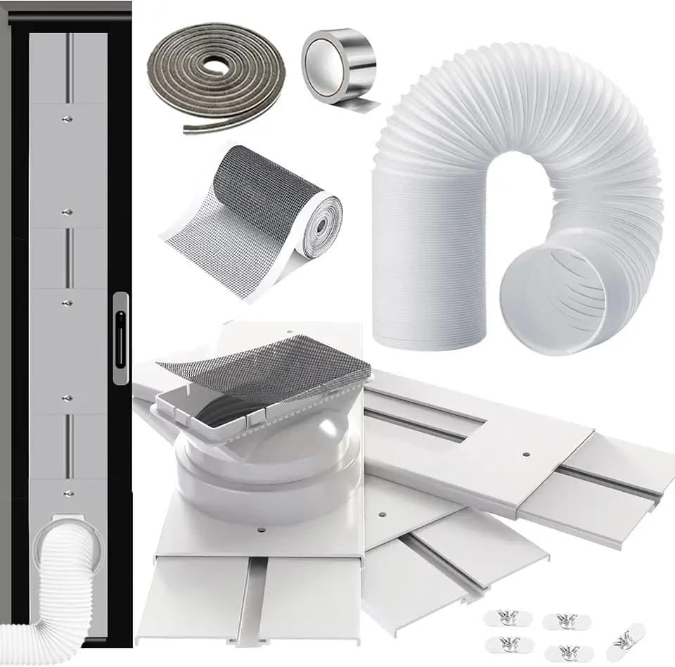 Türabdichtung für Mobile Klimageräte,6 Stück Verstellbare Klimaanlage Fensterabdichtung Platte(bis 240cm)mit Φ15cm Abluftschlauch für Schiebetür&Balkontür,Φ13cm/15cm Kompatibel,Ohne Bohren Zubehör