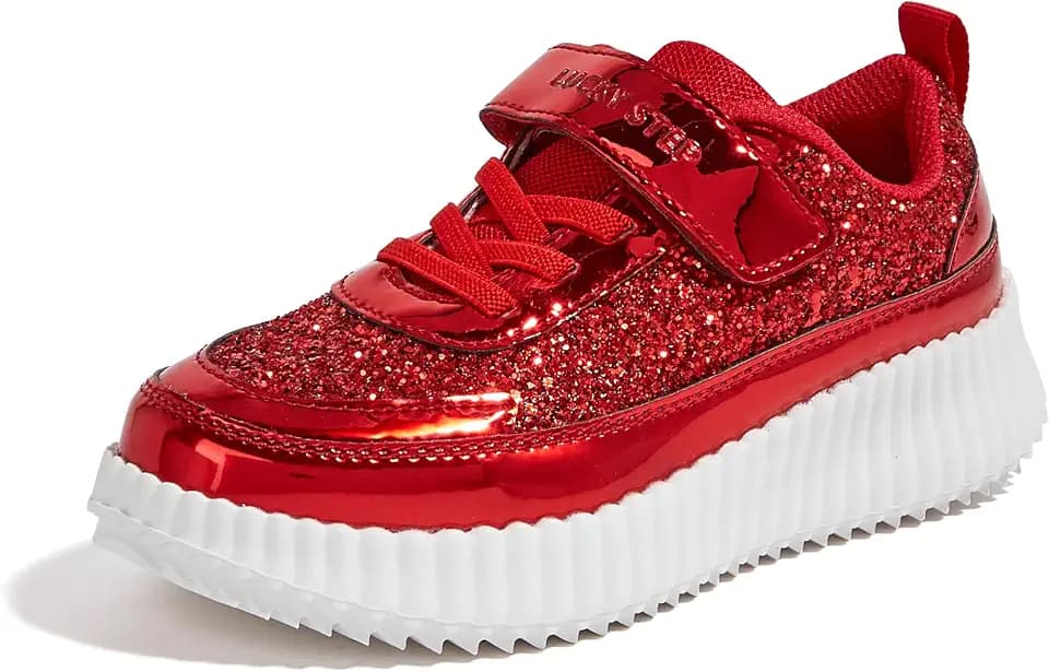 LUCKY STEP Kid's Glitter Hook and Loop Sneakers