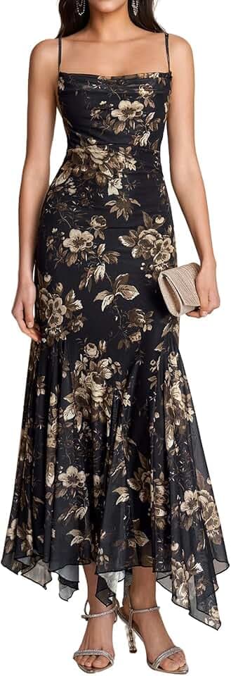 KUTUMAI Elegant Floral Maxi Long Formal Wedding Guest Dresses for Women