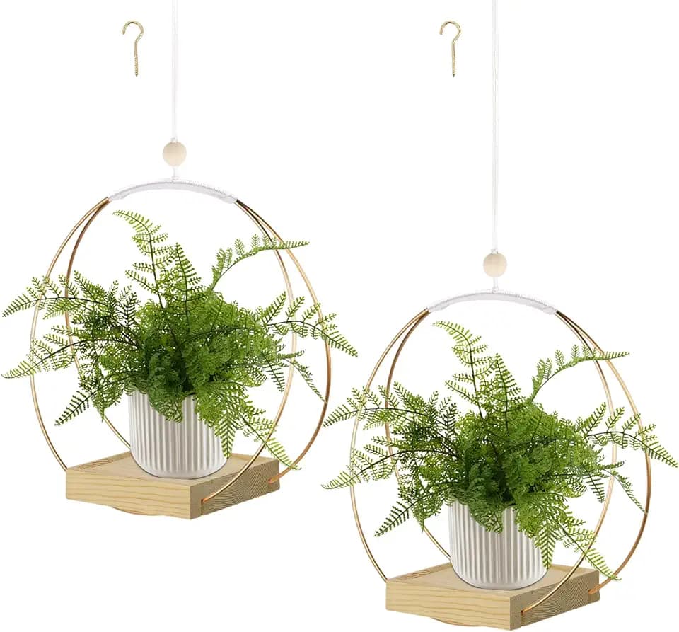 hismocal Hanging Planter for Indoor Plants, Plant Hanger with Sturdy Wood Base,Modern Boho Macrame Plant Hanger,Wall Ceiling Window Stands(Plants/Pots Not Included)