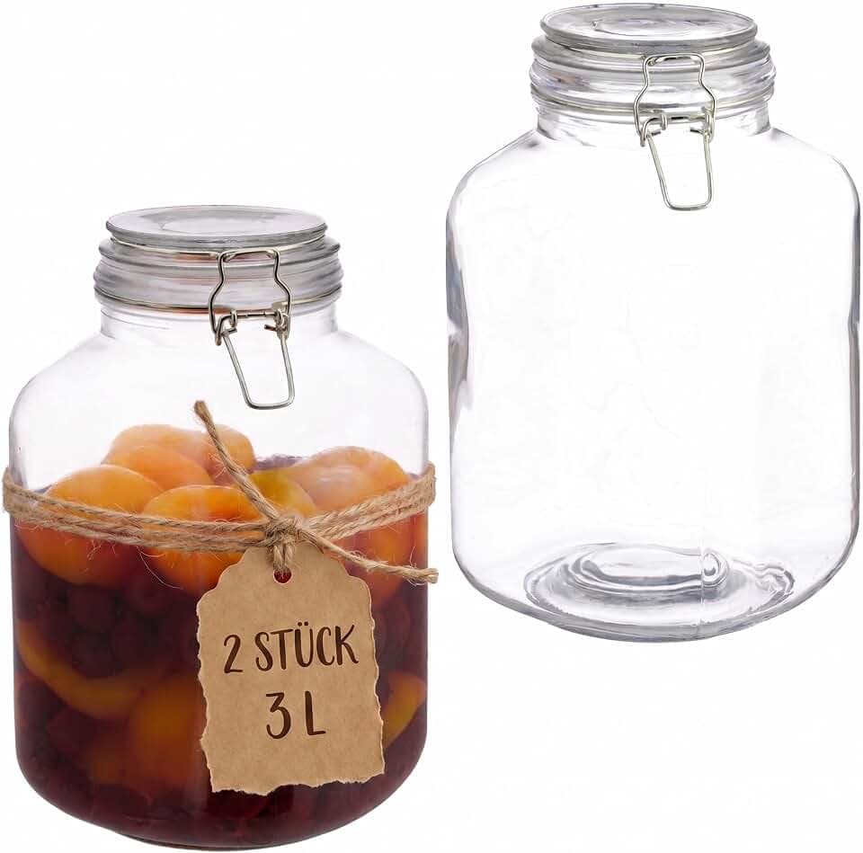 Relaxdays Einmachgläser, 2er Set, 3 l, transparent