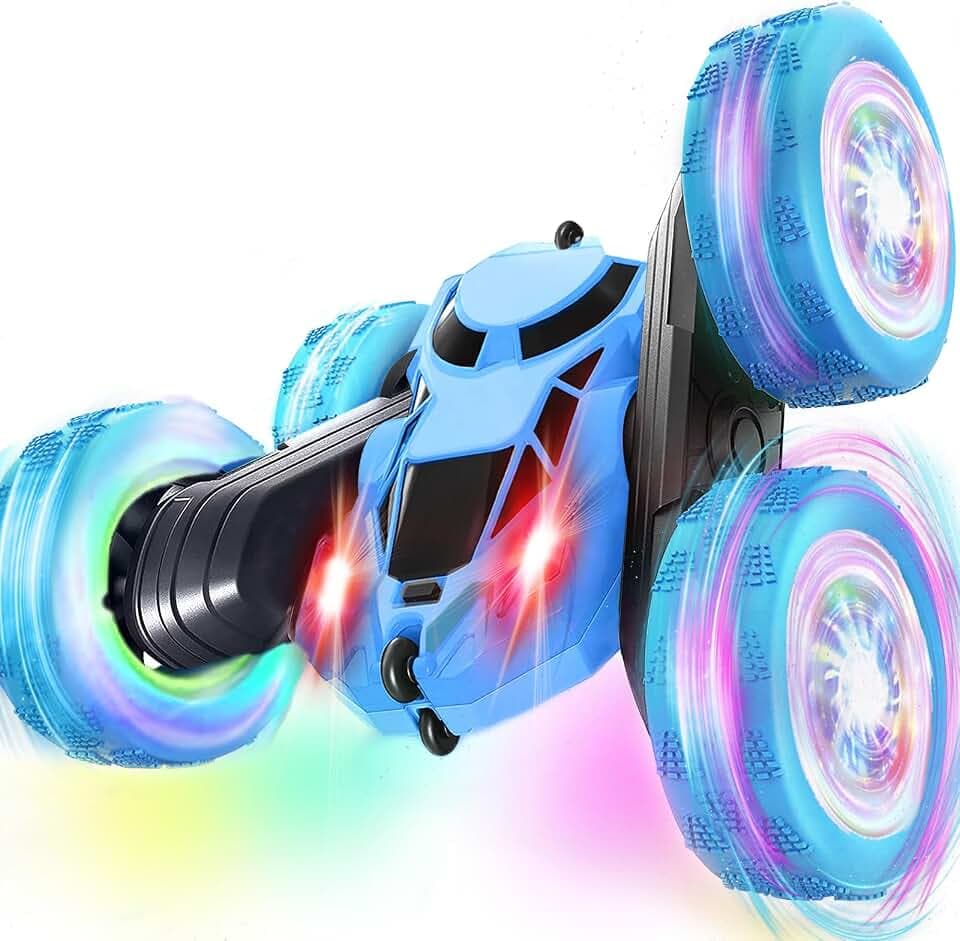MidiVix Ferngesteuertes Auto, 2.4Ghz Doppelseitig 360° drehbarer RC Crawler mit Scheinwerfern Radlichtern, 4WD Off Road Drift RC Auto Spielzeug Geschenke für Kinder 6-12 Blau