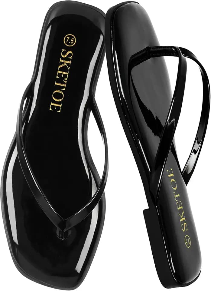 Flip Flops Sandals for Women Square Toe Lightweight Thong Slides