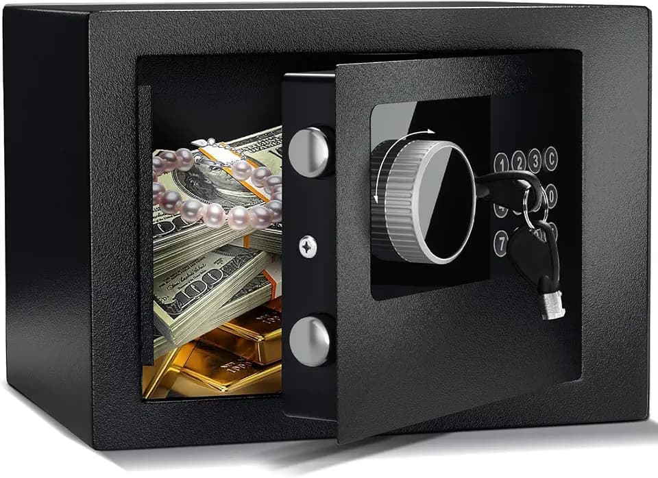 6.6L Tresor Für Zuhause, Diebstahlsicherer Elektronischer Safe Mit 2 Schlüsseln, Tresor wasserdicht, Digitaler Sicherheitsbox Für Wertsachen Wie Geldpistolen und Bargeld