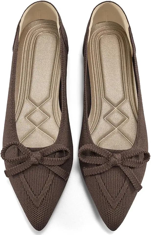 Ablanczoom Ballet Flats Shoes for Women: Dressy Pointed Toe Bow Knit Flats Comfortable Slip On Work Business Casual Shoes