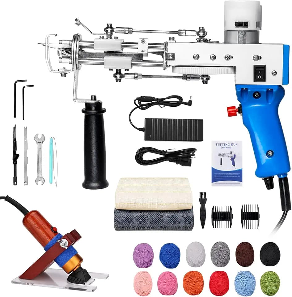 Tufting Gun Set mit Teppich Trimmer & Garn & Tufting Tuch, Teppich Tufting Pistolen Set für High-Speed Weben von Teppichen, Tufting Machine Kit DIY Tools -Blau