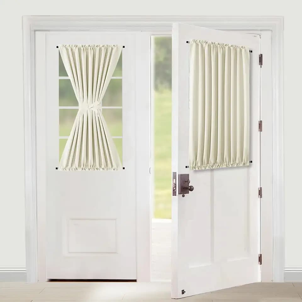 XWZO Room Darkening Curtains for French Doors, Privacy and Thermal Curtains for Glass Door, Rod Pocket Curtains with Tiebacks, 54 x 40 inches Long, Cream, 1 Panel