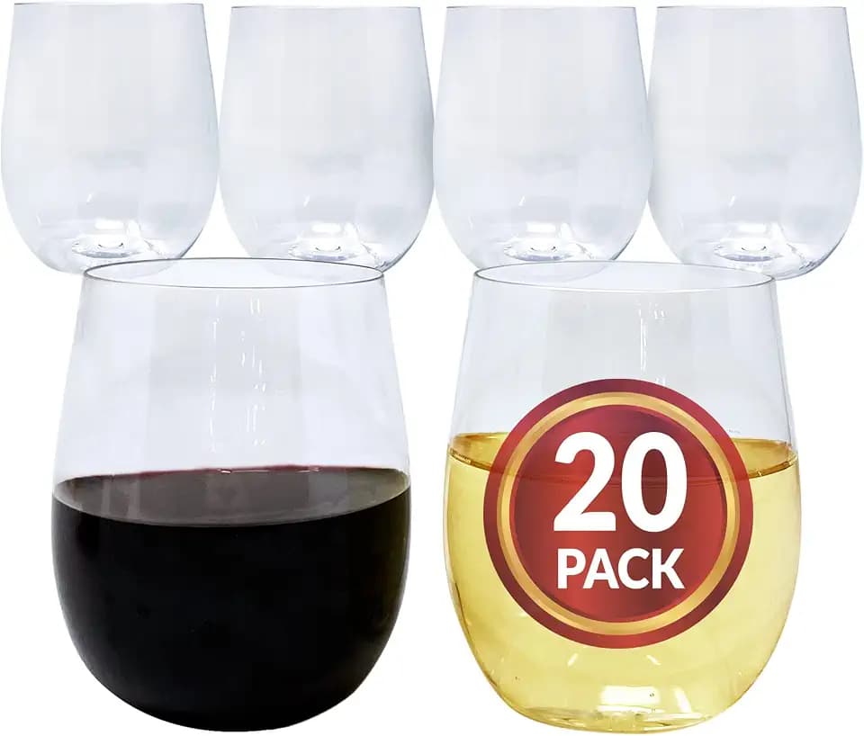 Reli. 12oz Plastic Wine Glasses, 20 Pack | Disposable, Stemless, Clear
