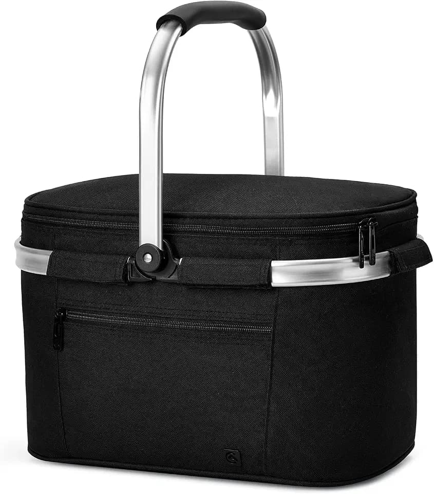 ALLCAMP Faltbar Isoliert Kühltasche - Einkaufskorb Thermo Mit Deckel, Abnehmbarer Picknickkorb 2 Personen, Aluminiumrahmen Kühlkorb, Verdicken Thermokorb