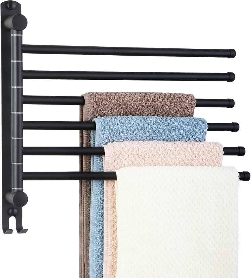 JSVER Edelstahl Handtuchhalter Bad Schwenkbar 6 armig Handtuchstange Wandmontage 34CM Handtuchhaltern Gebürstet für Küche, WC, Garderobe und Bad,Schwarz