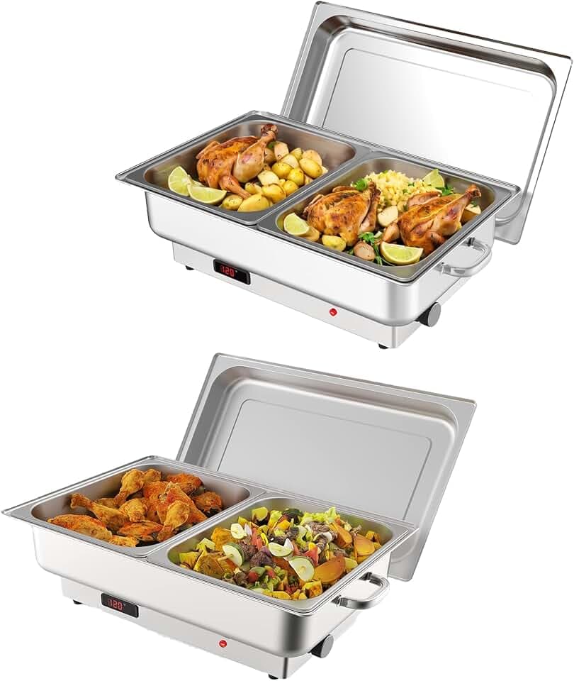 Takywep 2 Pack Electric Chafing Dish Buffet Set, 2 x 4.5QT Food Servers and Warmers, Stainless Steel Commercial Food Warmers with Temperature Control Display for Weddings, Parties and Festivals