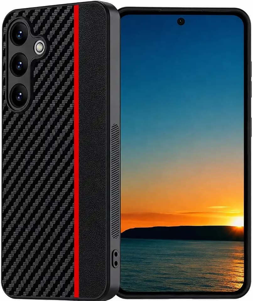 for Samsung Galaxy S26 Case, Slim Carbon Fiber Leather Texture Shockproof Protective Cover, Raised Camera & Screen Edges, Anti-Slip Grip, Lightweight Full Body Phone Case，Red