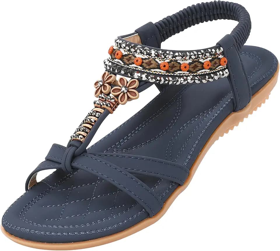 ZOEREA Flache Sandalen Damen Sommer Bohemian Sandalette Stand Zehentrenner Beach Sandaletten Flip Flops Gr.36-44 EU