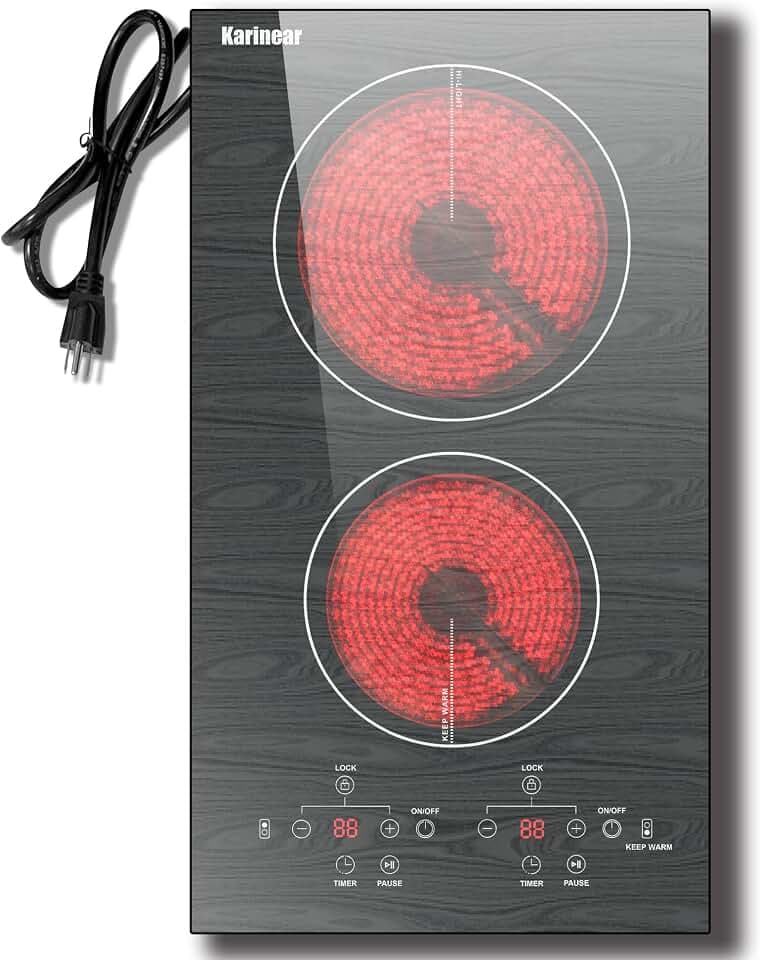 Karinear Electric Cooktop 2 Burners, 110v Plug in Electric Stove Top