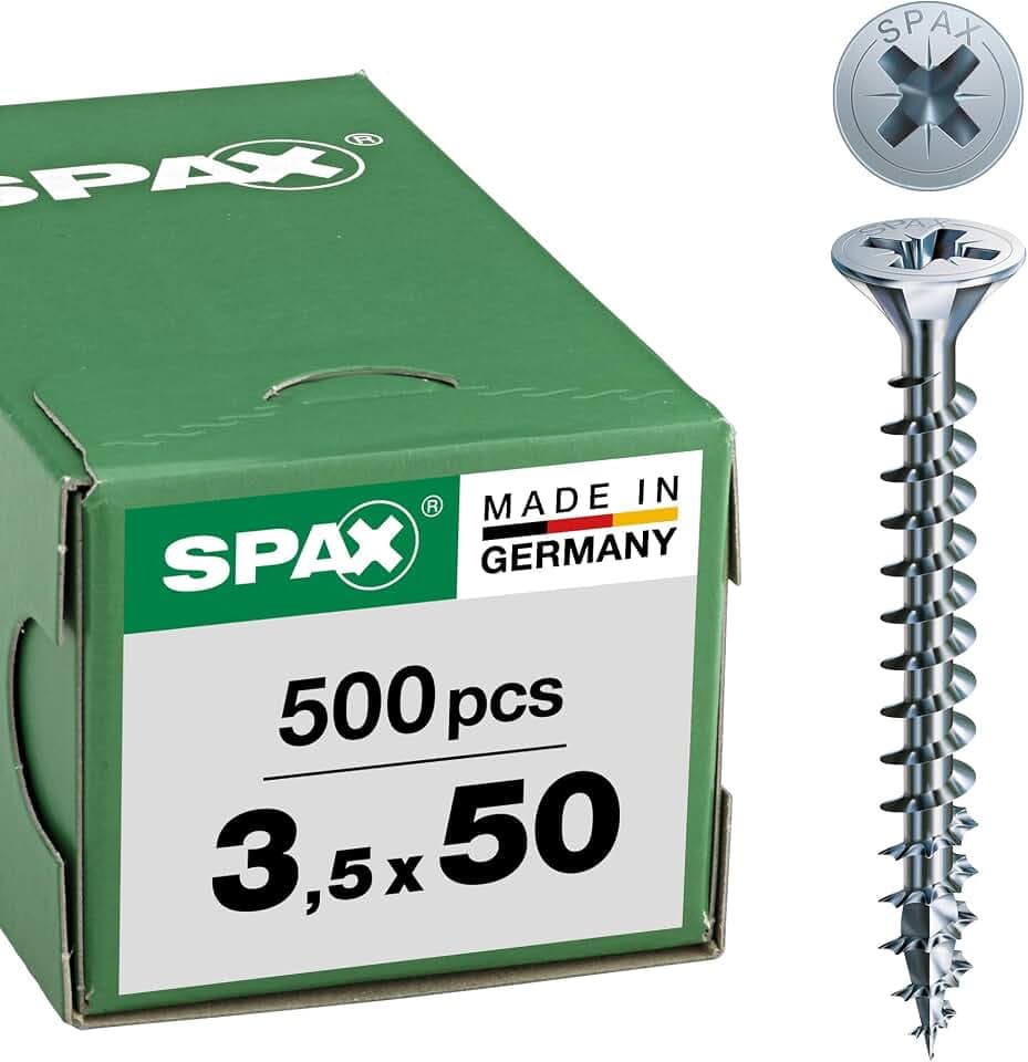 SPAX Universalschraube, 3,5 x 50 mm, 500 Stück, Kreuzschlitz Z2, Senkkopf, Vollgewinde, 4CUT, WIROX A3J, 1081010350505