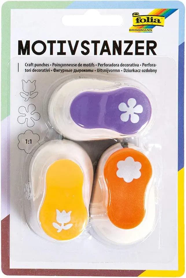 folia 7025 - Motivstanzer Ganzjahresmotive, Motivlocher, 3 Stanzer 15 mm, Blumen