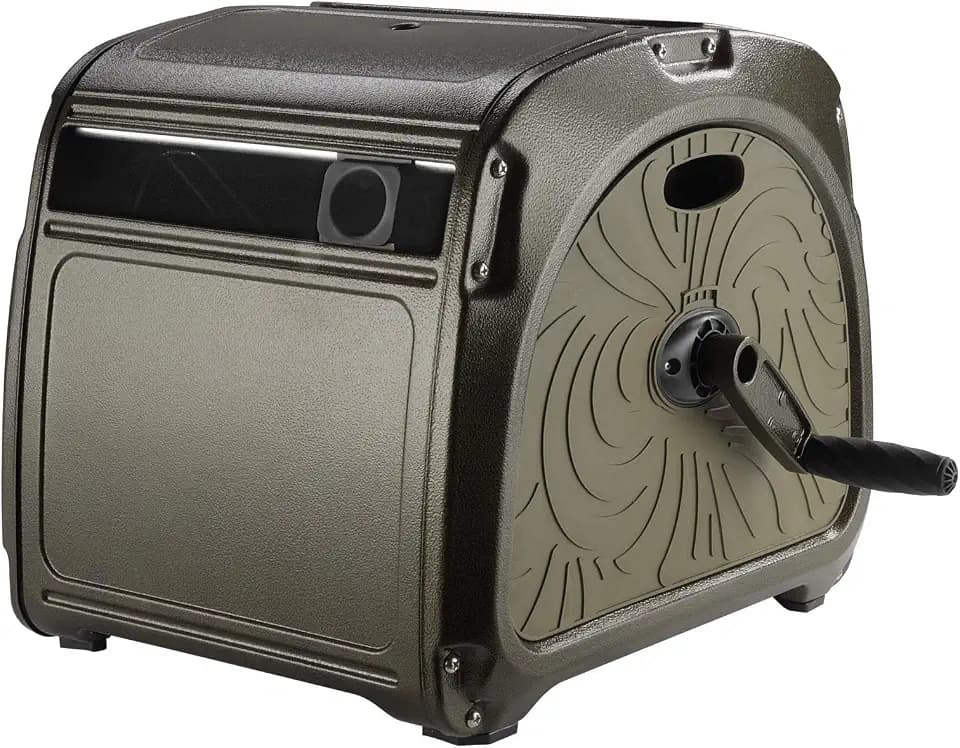 Giraffe Tools SW5 Metal Hose Reel Box, Heavy Duty Garden Hose Storage Reel Hideaway, Crank Handle, 150ft 5/8" Hose Capacity, Green
