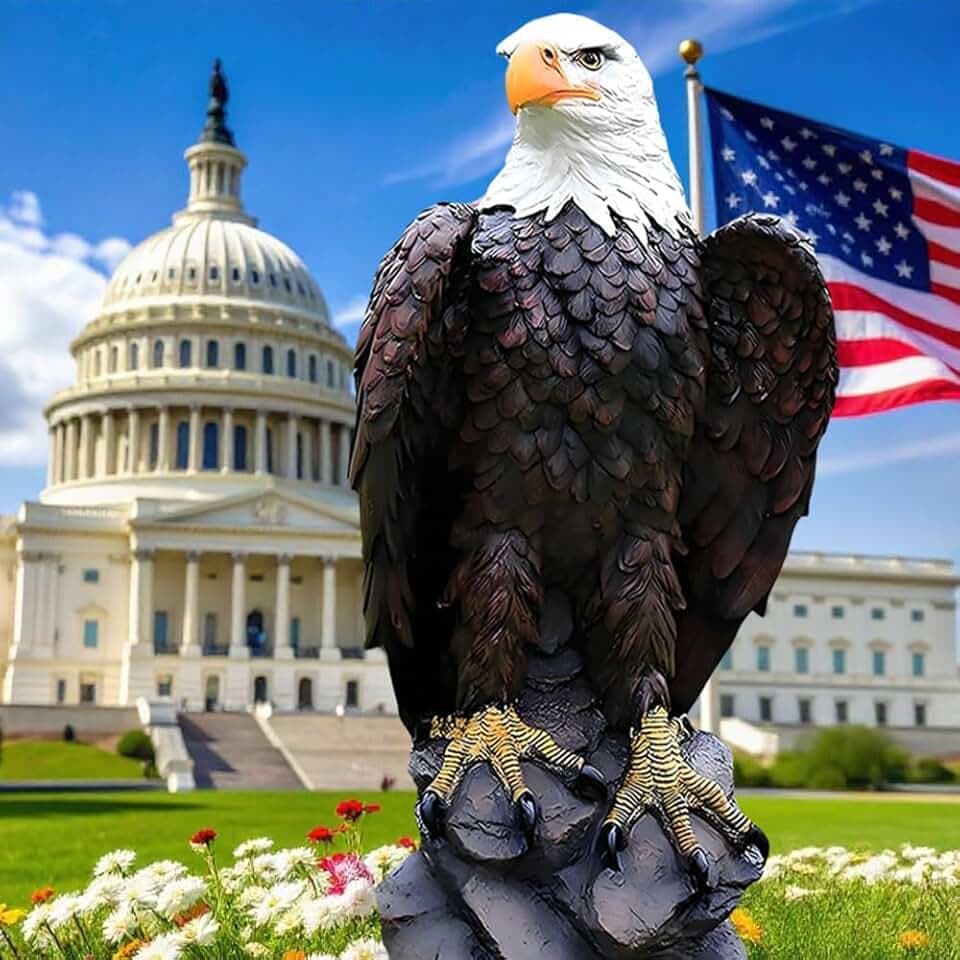 Bald Eagle Statue Outdoor - Large American Eagle Figurine for Garden 24.4"H