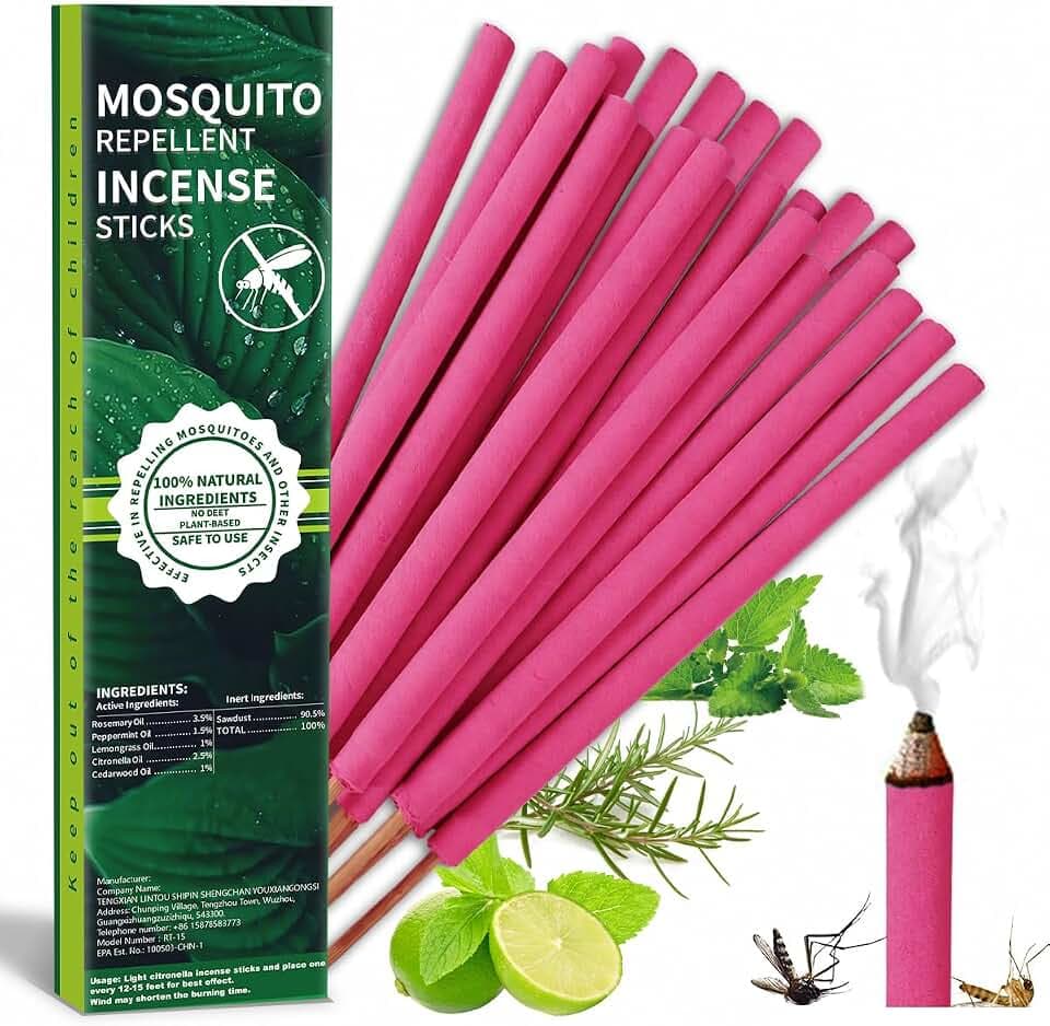 Extra Large Mosquito Repellent Sticks 24 Pack, Natural Outdoor Patio Mosquito Deterrent, DEET Free, Long-Lasting 2-Hour Burn Time, Safe for Family Pets Effective Bug Control