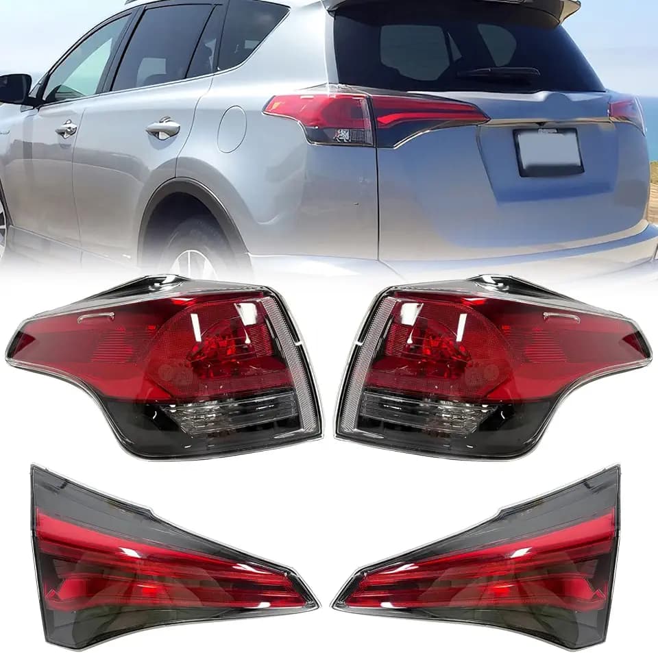 4Pcs Halogen OE Style Tail Lights Assembly set for 2016 2017 2018 Toyota Rav4 Rear Brake Turn Signal Lamps Inner Outer Taillight With Harness Driver Left and Passenger Right side 815900R031 815800R031