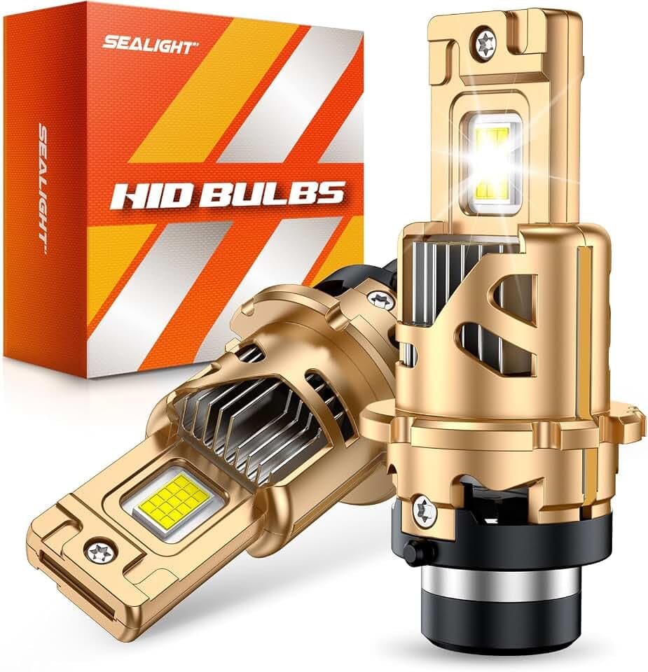 SEALIGHT D2S Bulbs, 45000 Lumens 6500K White Light Replacement 85122 66240 66040 66240CBI D2R Bulb, Plug and Play Cooling Fan Pack of 2