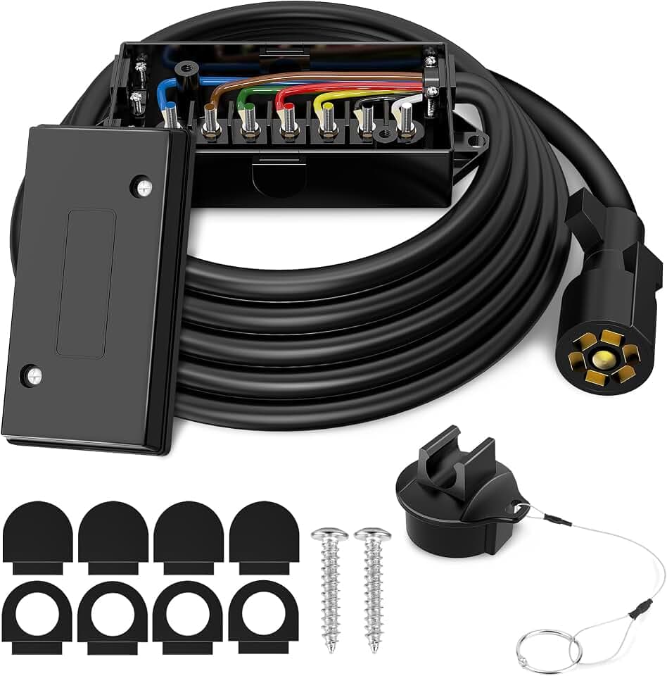 8FT 7 Way Trailer Wiring Harness Kit Junction Box 7 Pin Plug Cord