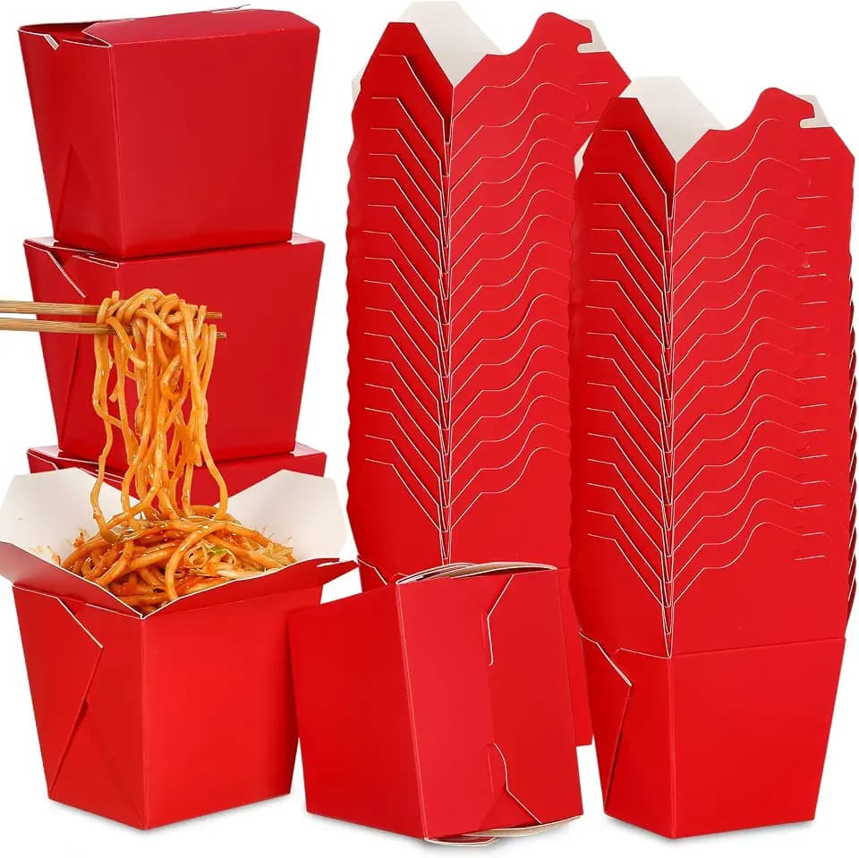 Affrolling 100 Pack 16 oz Chinese Take out Boxes Food Box, Red