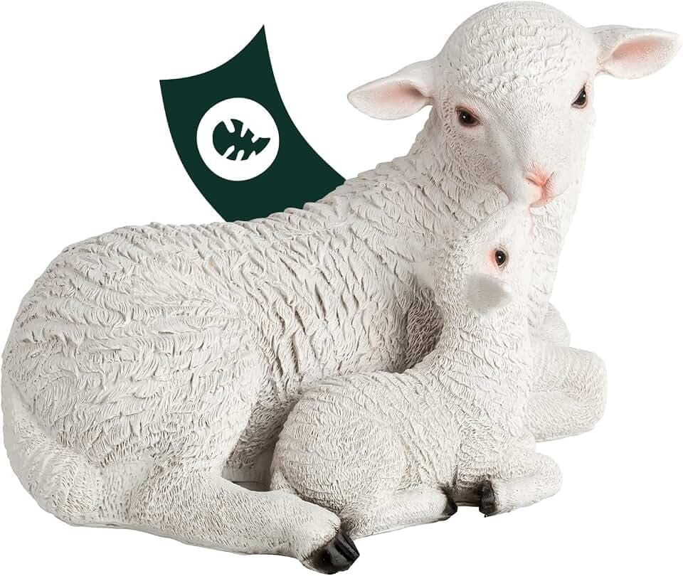 VERDOBA - Schaf Deko mit Lamm - Gartenfigur aus Kunstharz - Wetterfeste Deko für deinen Garten - Handbemalt