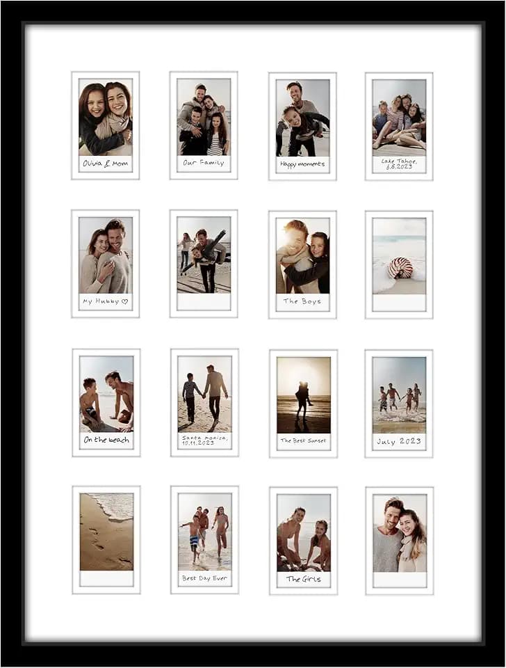 Americanflat 15x20 Picture Frame with 16 Openings for 2x3 Instant-Print Photos - Black Mini Picture Frames for Wall Display with Polished Plexiglass
