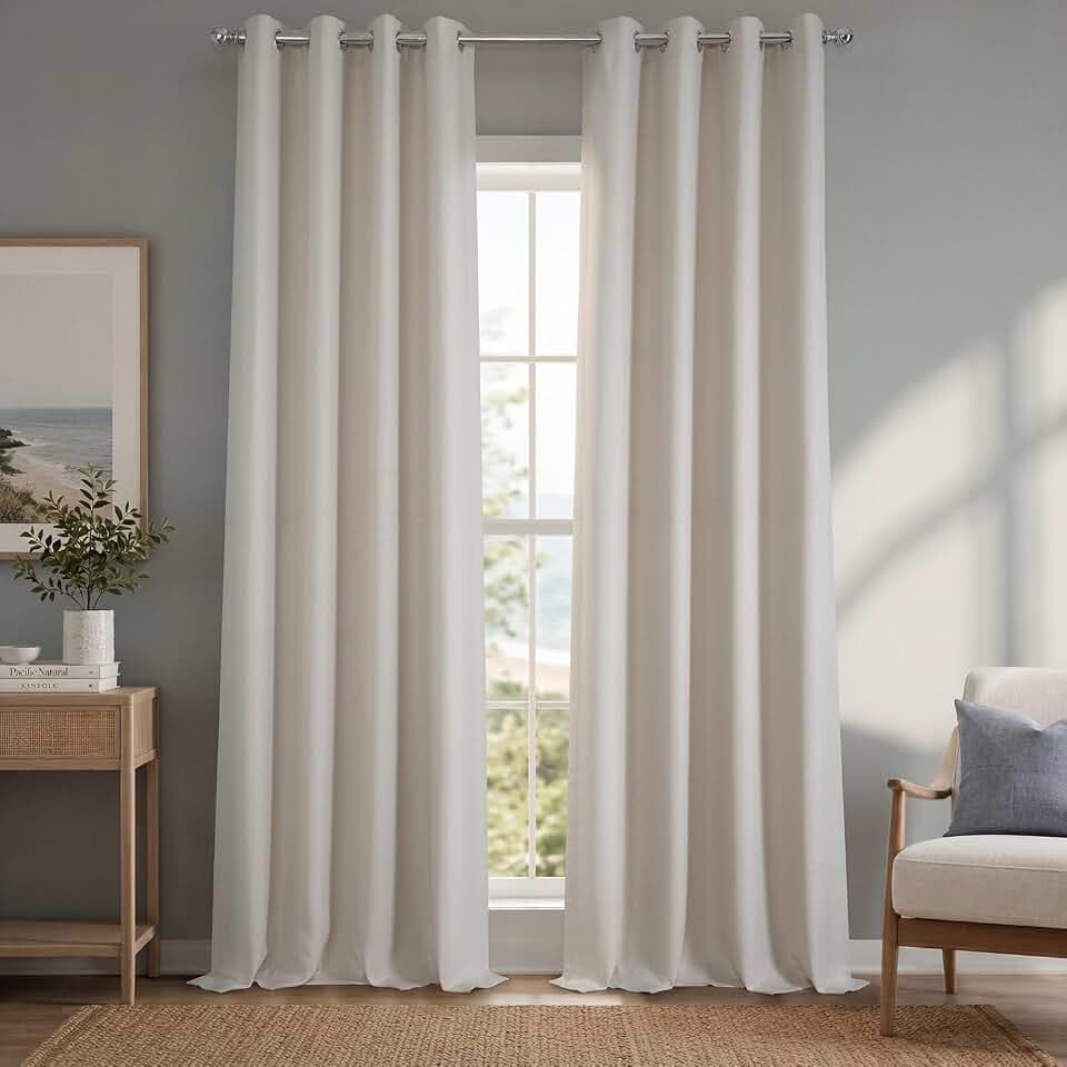 HPD Half Price Drapes Grommet Linen Curtains 108 Inches Long Room Darkening Curtains for Bedroom & Living Room (1 Panel), 50W x 108L, Birch