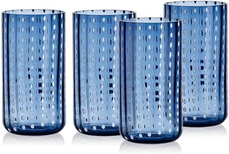 Dappled Clouds Set of 4 Beverage Tumbler Glass Cups, Cobalt Blue, 15 Ounce