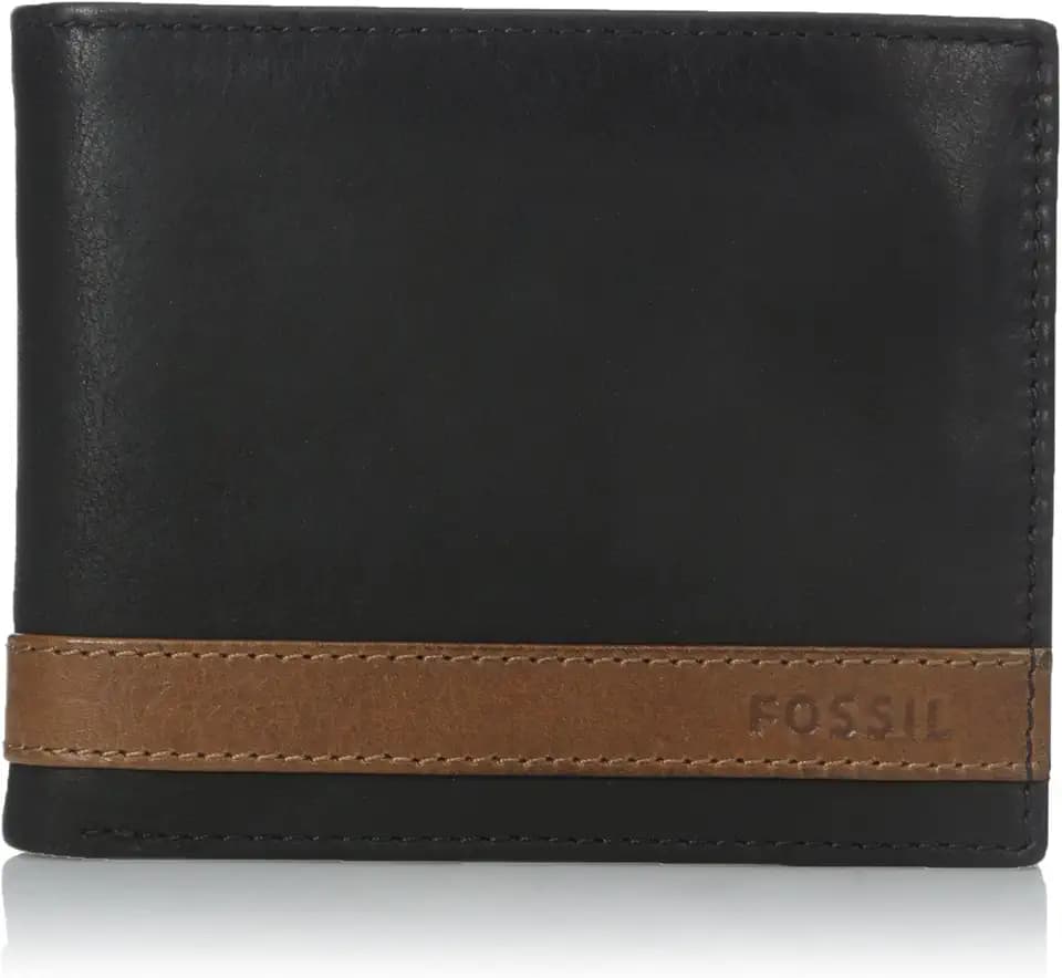 Fossil Men's Wallet, Quinn Leather Bifold with Coin Pocket Wallet, Black