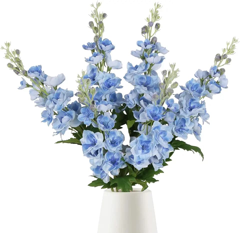Blue Silk Flowers 6PCS Real Touch Delphinium Artificial Flowers Blue Larkspur Faux Flowers Realistic Tall Flowers for Vase Wedding Centerpieces for Tables Home Decor (Blue)