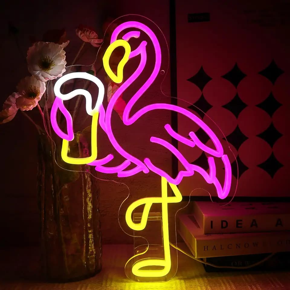 Flamingo Neon Schild Bier Neonschild Wand Rosa Neon Sign USB Dimmbar Led Schild für Bier Bar Wohnzimmer Pub Schlafzimmer Restaurant Männerhöhle Laden Spielzone Party
